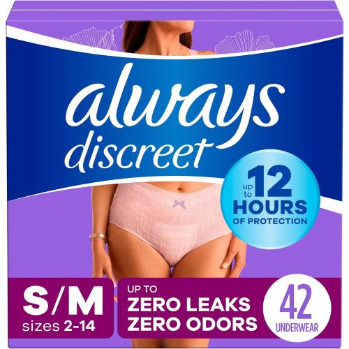 Always Discreet Incontinence Underwear for Women Maximum Absorbency, S/M, 42 Count (Packaging May Vary)