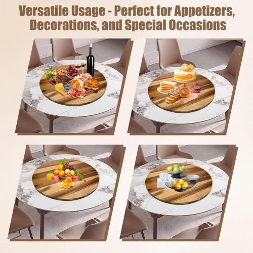 26'' Acacia Wooden Lazy Susan with 360 Rotation for Dining Table Top,Extra Large Wooden Serving Tray with Heavy Duty Rotating Wheel for Kitchen,Dining Table