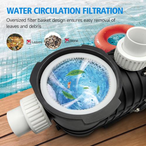 Pool Pump, 2.0 HP Variable Speed, 8000GPH 230V Above Ground, 1500W Swimming with Strainer Basket and Drain Plug 60HZ Silent Operation, UL for Security