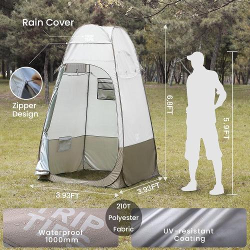(tan/beige) TRIPTIPS Pop Up Shower Tent with Mesh Window, Portable Toilet Privacy Tent, 6.9 FT, Removable Rain Cover/UPF 50