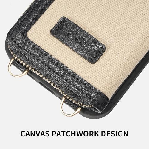 Size iPhone 15 Pro Color Black and Beige ZVE Crossbody Wallet Case for iPhone 15 Pro Detachable Wrist Strap Zipper Leather Protected Case Card Holder, Compatible with iPhone 15 Pro 6.1-inch Purse Cover (Black with Beige)