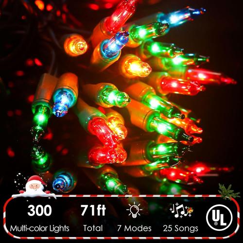 Enhon 300 Bulbs Musical Christmas Lights, Christmas Xmas Tree Music Lights with 25 Classical Holiday Songs, 7 Function Mode, Adjustable Volume and Mute, Green Wire for Xmas Tree (4 Color)