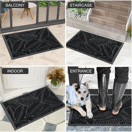 Colorxy Waterproof Doormat, Sturdy Natural Rubber Front Indoor Mat, Non Slip Low Profile Indoor Outdoor Door Mats, Stain and Fade Resistant Floor Mat, Easy Clean Patio Entrance Mat, 29.5''x17'', Black
