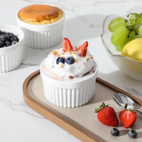 MALACASA Ramekins 6 oz Oven Safe, Porcelain Creme Brulee Ramekins Pudding Custard Cups Small Ceramic Souffle Dishes Ramakan Ramiken Ramicans Baking Bowls Set of 6, White, Series RAMEKIN-DISH
