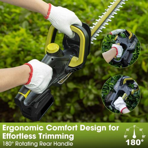 Black and Green Hedge Trimmer for Dewalt 20V Battery, Cordless Hedge Trimmer with 22'' Dual-Action Blade, 1600RPM, 3/5'' Cutting Width, Rotatable Handle & Dual-Switch Design (Battery Not Included) (Green)