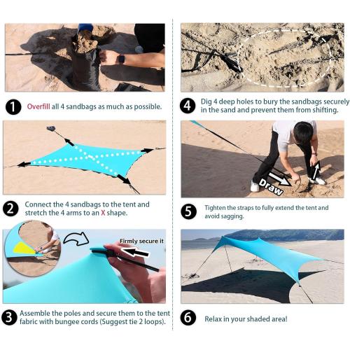 10×10ft UPF50  Beach Tent Sun Shelter, Windproof Stable Outdoor Pop Up Beach Shade Canopy for Camping, Fishing, Backyard Fun or Picnics, 2 Poles