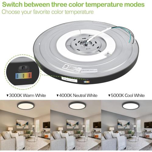 hykolity 18 Inch LED Round Flat Panel Light, Black, 32W, 3200lm, 3000K/4000K/5000K CCT Selectable, 120°Beam Angle, Dimmable Edge-Lit Flush Mount Ceiling Light Fixture - ETL Listed
