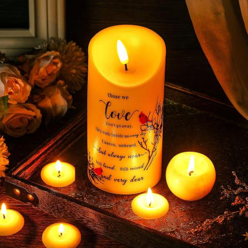 Memorial Candles Sympathy Gifts LED Flameless Cardinal Bereavement Candles for Loss of Loved One Sympathy Cardinal Gifts Battery Candle for Prayers(Simple Style)
