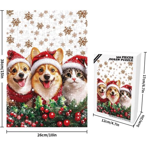Great Jigsaw Puzzles for Adults 300 Pieces Christmas Dog and Cat Puzzles for Adults Toys Gift Family Decoration Kids Puzzle