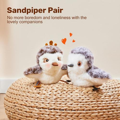 Potaroma Cat Toys 2 Pcs Flapping Sandpiper Pair-Mate, Lifelike Birds Chirp, Chargeable Touch Activated Kitten Fun Interactive Kitty Exercise with Catnip for All Breeds