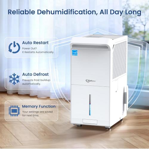 Dehumidifier for Basement, 6000 Sq Ft Energy Star Most Efficient 2025 | Max 140 Pint/Day for Home and Large Rooms with Drain Hose, Auto Defrost, Smart Humidity Control, Auto Restart