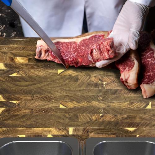 Acacia Wood Cutting Board with Containers - Prepdeck meal prep station for Kitchen, End Grain Cutting Board with Stainless Steel Food Container, Fixed Brackets, and Non-Slip Foot Rests