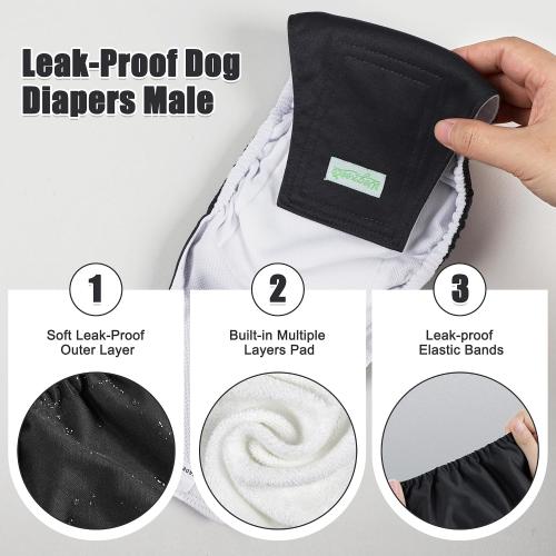 Wegreeco Washable Male Dog Belly Band (Stylish Pattern) - Pack of 3 - Washable Male Dog Belly Wrap, Dog Diapers Male (Black, Charcoal, Navy, Large)