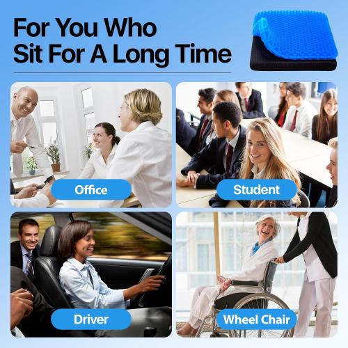 Gel Seat Cushion, Cooling seat Cushion (Super Large & Thick), Breathable Honeycomb Design Absorbs Pressure Points Seat Cushion, Gel Cushion for Office Chair, Home Car seat Cushion for Wheelchair