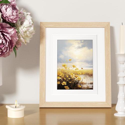 8x10 Picture Frames Matted for 5x7 and 6x8 Picture, Solid Wood with Oak Wood Grain, Double Mats Photo Frame with Tempered Real Glass Fits 3 sizes, Tabletop or Wall Mounting Display, Oak