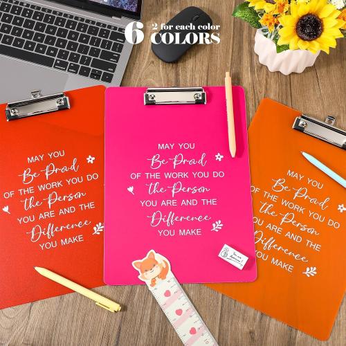 7 Pack Employee Appreciation Gift Plastic Clip Boards Colored Clear Clipboards with Low Profile Clip Inspirational Office Standard A4 Letter Size Teacher Gifts Team Gift