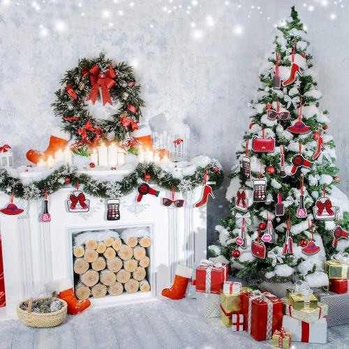 Blulu 12 Pieces Christmas Makeup Ornaments Wooden High Heels and Lipsticks Hair Salon Ornament for Christmas Tree Hanging Decor (Beauty Style)