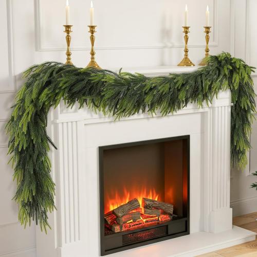 N&T NIETING 6FT Christmas Norfolk Pine Garland Real Touch Pine Artificial Faux Greenery Garlands Winter Christmas Garland for Table Mantle Fireplace Holiday Indoor Outdoor Xmas Decorations (1 Pcs)