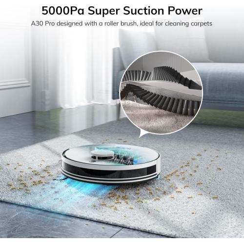 ILIFE A30 Pro Robot Vacuum and Mop, Self Emptying Station for 60 Days, 5000Pa Suction, LiDAR Navigation, No-Go Zones, 2.4G WiFi/App/Alexa/Remote Control, Roller Brush for Carpet, Hard Floors, 110V