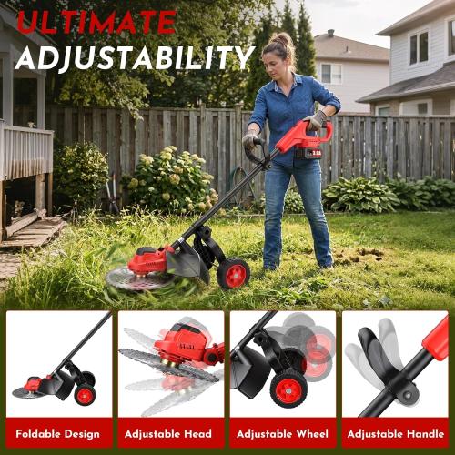 3-in-1 Electric Weed Wacker Cordless, 12″ Brushless Weed Eater Battery Powered with Wheel, 20000 RPM Grass Trimmer/Brush Cutter/String Trimmer, Lawn Mower Edger Weed Trimmer, 6000mAhjong Batteries‼️incomplete‼️