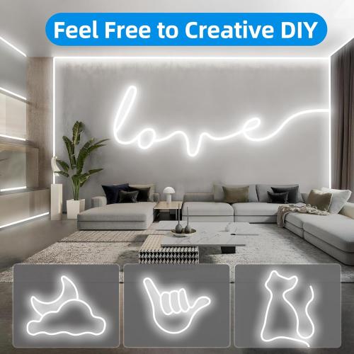 LED Neon Rope Light, 32.8Ft Cool White Dimmable Led Strip Lights, DIY Flexible Silicone Waterproof Neon Strip Lights for Bedroom, Living Room, Kitchen, Indoor, Outdoor (Power Adapter Included)