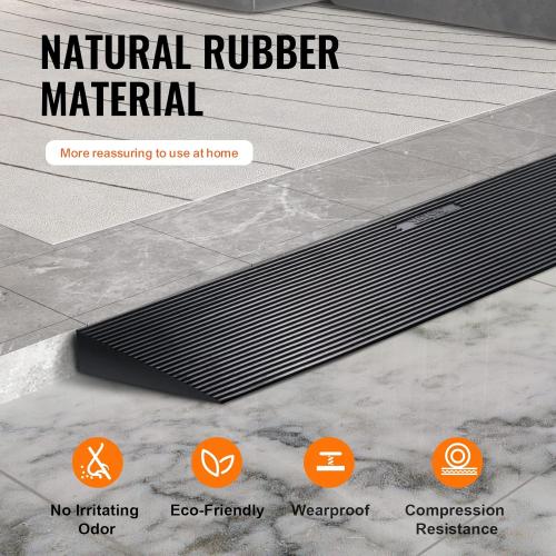 VEVOR 1.6 Rise Cuttable Threshold Ramp for Doorways, 35.4 Wide Natural Rubber Wheelchair Ramp, Non-Slip Solid Rubber Ramp with Double-Sided Tape for Doorways,Driveways,Bathroom,Smooth Tile