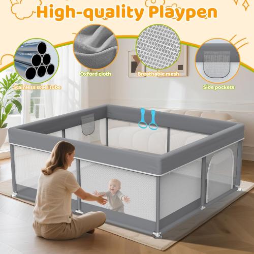50x50 Small Baby Playpen - Full Cover Anti-Collision Grey Playard for Babies and Toddlers Space-Saving Safety Play Yard Indoor Activity Center for Apartments Gray