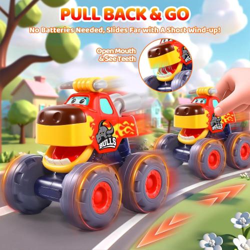 Car Toys for 1 Year Old Boy Gifts, Pull Back Monster Truck Toy Cars for Toddlers 1-3, 1 2 3 One Year Old Boy Birthday Gift 1st Vehicles Kids Stocking Stuffers Toddler Baby Boys Toys 12-18 Months