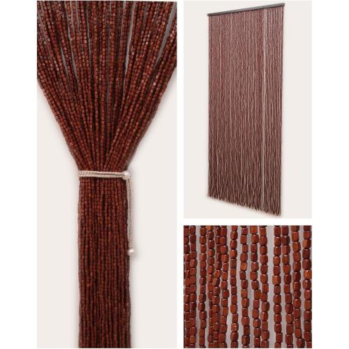 90 Strands Beaded Curtain for Doorways -35.5x79- Handmade Natural Beaded Curtains，Boho Doorway Wood and Bamboo Bead Curtain-As Insect Screen/Room Divider-Brown