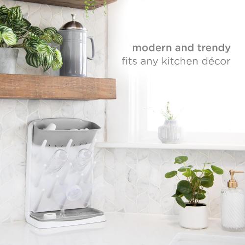 Ubbi Vertical Baby Bottle Drying Rack, Space Saving Countertop Drying Rack Baby Accessory, Gray