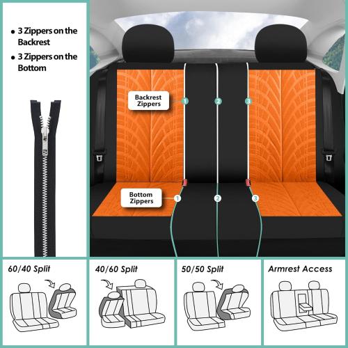 FH Group Full Set Travel Master Car Seat Covers, Airbag and Split Rear Car Seat Cover Universal Fit Interior Accessories for Cars Trucks SUV, Automotive Seat Covers, Orange