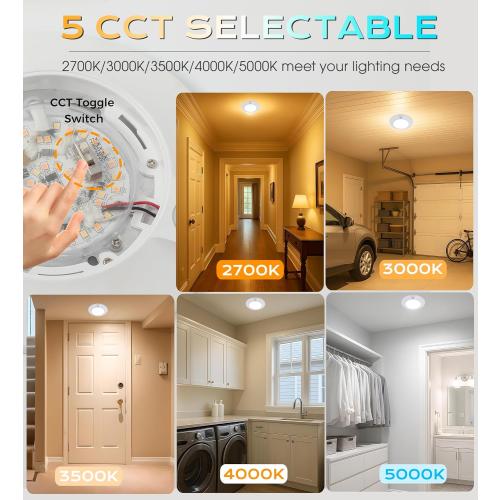 CLOUDY BAY 5 Color Motion Sensor Ceiling Light, 120V CRI90 10W,6.5 inch 2700K/3000K/3500K/4000K/5000K Selectable LED Flush Mount Fixture for Garage,Walk-in Closet,Attic,Pantry