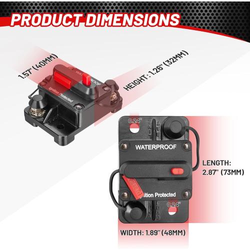 RED WOLF 20A Circuit Breaker Holder W/Manual Reset Switch 12-48V DC for Boat Trolling Motor Marine ATV Trailer Vehicles Stereo Audio Electronic Battery Fuse Solar Power System, 20 Amp Screws