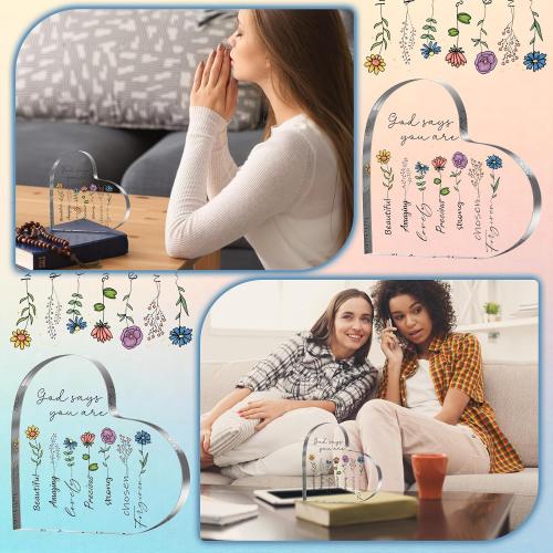 Gerrii Christian Gifts for Women Inspirational Religious Gift Bible Verse Desk Decor Spiritual Acrylic Plaque Decorative Sign Mom Gifts for Mother's Day Birthday Sister Friends(Floral)