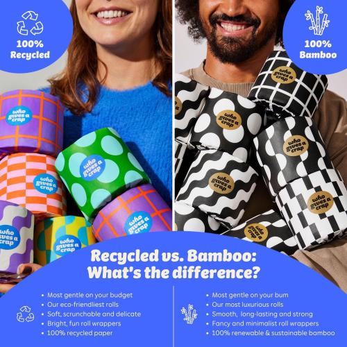 Who Gives A Crap | 100% Recycled Toilet Paper, 24 Rolls, 330 Sheets, Biodegradable & Ecofriendly, Soft & Strong, Virgin Tree Free, Bulk Toilet Paper