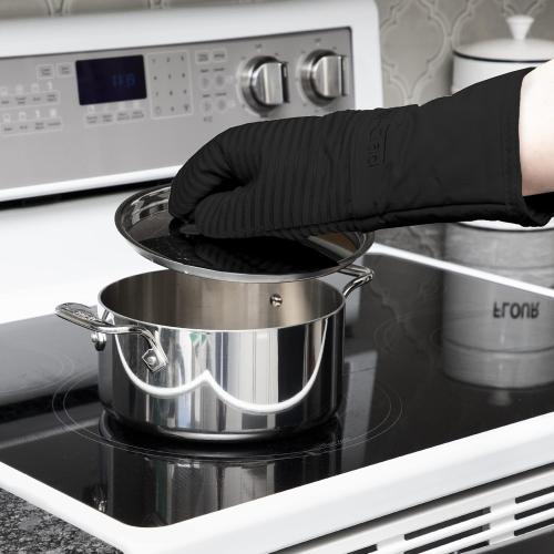 All Clad Silicone Oven Mitt: Heat Resistant up to 500 Degrees - 100% Cotton & Silicone, 14x7 Oven Mitt for Kitchen and Barbeque, 2-Pack, Black