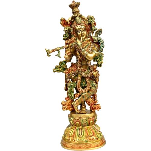 Size 21   eSplanade - Brass Radha Krishna - Big Size - Brass Radha Idol Statue Sculpture (21) (Krishna Coloured)