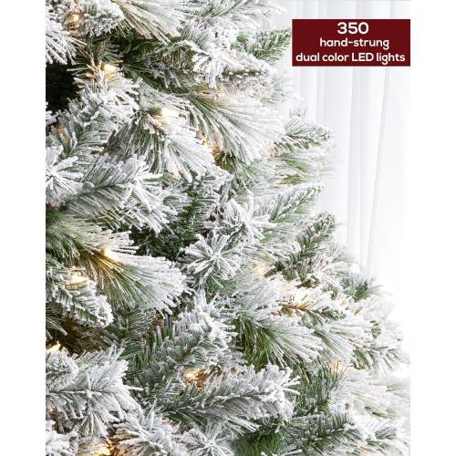 6FT Pre-lit Snow Flocked Christmas Tree Spruce with Remote Control, 350 Warm White Multi-Color Lights, Artificial Hinged/Feel Real/Realistic for Home, Holiday Decoration Dual Color LED