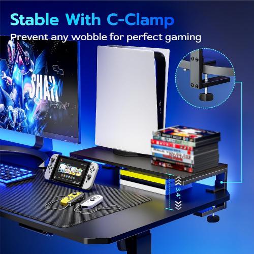 22 inches Desk Extender Shelf, 22x 9.8 Versatile Clamp on Desk Shelf, Heavy Duty Desktop Organizer for Gaming and Office Accessories, Black