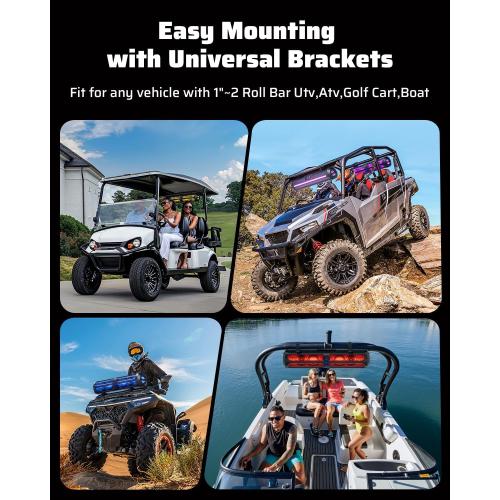Ehaho Rumble-X Series UTV Sound Bar, 8-Speaker Metal ATV Soundbar BT w/Broadcast Party Mode & Music Sync Multicolor, 29 Golf Cart Sound Bar Compatible with Polaris RZR Can-Am, for 1- 2 Roll Cage