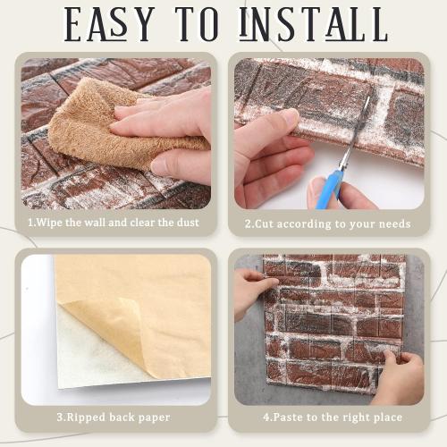 Tinlade 40 Pcs, 3D Wall Panels Peel and Stick Foam Brick Wallpaper Printable Faux Brick Wall Panels Decorative Self Adhesive Tiles Waterproof(Red Brick)