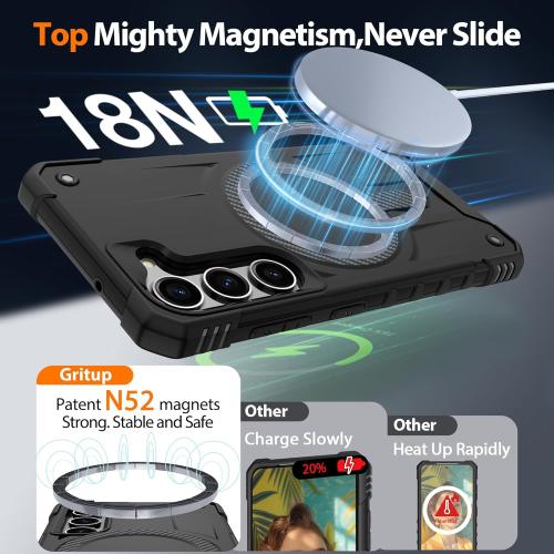 Gritup for Samsung Galaxy-S23-Case with Magsafe, 2×Screen Protector | S23 Magnetic Phone Case Anti-Fingerprint Military Grade Shockproof Protective Cover for Galaxy S23 Black