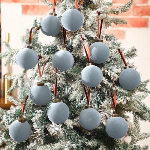 Liliful 15 Pcs Velvet Christmas Balls Bulk Flocked Christmas Tree Ball Ornaments Plastic Xmas Decorative Hanging Ornaments(Dusty Blue,3.15 Inch)