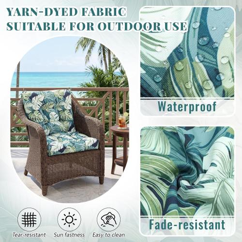 Marsui 4 Pcs Outdoor Indoor High Back Chair Cushions Patio Furniture Tufted Pillow with Ties Water-Resistant Replacement Outdoor Rocking Chair Cushions, 42 x 21 Inches (Green,Leaves)