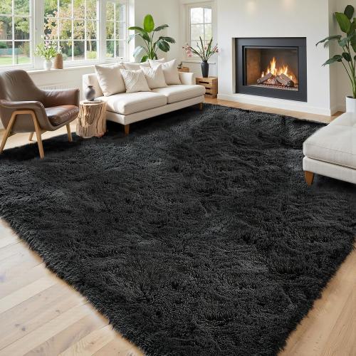 Size 8x10 Color Black Area Rugs for Living Room Bedroom, Large Area Rug Shaggy Carpet Soft Plush Furry Bedside Rug, Rugs for Home Decor (Black, 8 x 10 Feet)