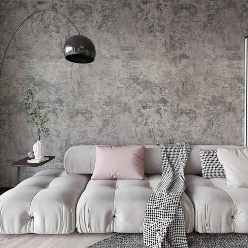 48×354 Extra Wide Large Size Grey Concrete Wallpaper Peel and Stick Industrial Cement Wall Paper Matte 3D Brown Beige Vinyl Concrete Contact Paper for Countertops Wall Covering for Bedroom Bathroom