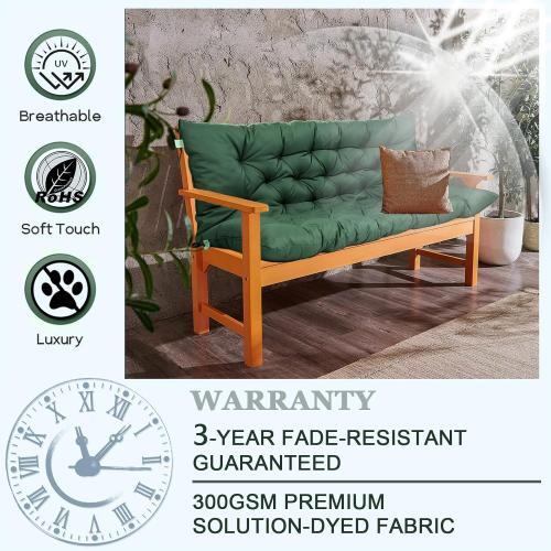 VKETU Porch Swing Cushion Three Seat, Waterproof Swing Cushions Replacement with Backrest, Outdoor Garden Furniture Patio 4 Thickened Cushions with Ties (Dark Green, 40x70in)