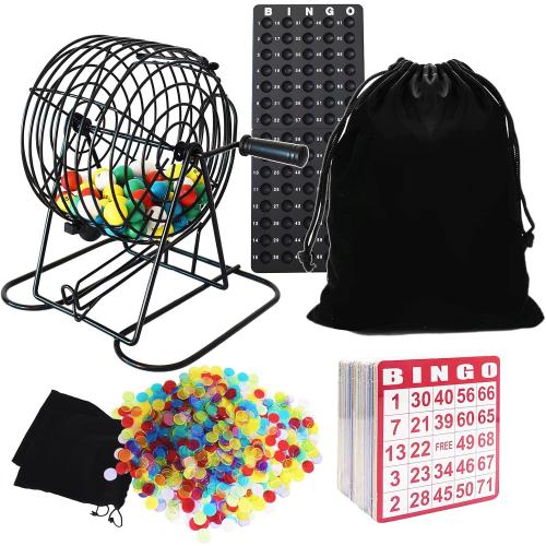 Yuanhe Deluxe Bingo Game Set - Includes 8 Metal Rotar Cage with Big Storage Bag,1000 Colorful Chips,100 Bingo Cards,75 Colored Balls and Masterboard, Great for Large Groups