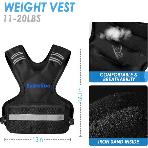 Adjustable Weighted Vest for Women and Men, 4-10lb/11-20lb/20-32lb Weight Vest with 6 Ironsand Weights, Body Weight Vest Exercise Set with Reflective Strip for Strength Training and Workout