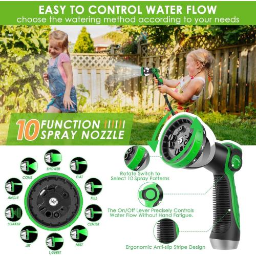 Non-Expandable Garden Hose 100 ft, Ultra Lightweight & Flexible Water Hose With 10-Pattern Spray Nozzle, Full Length Leak-Proof Design, High-Density Fabric & Shut-Off Valve, Hose Straps